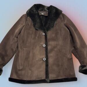 LANE BRYANT Women’s 14/16 Brown Faux Suede & Fur Coat